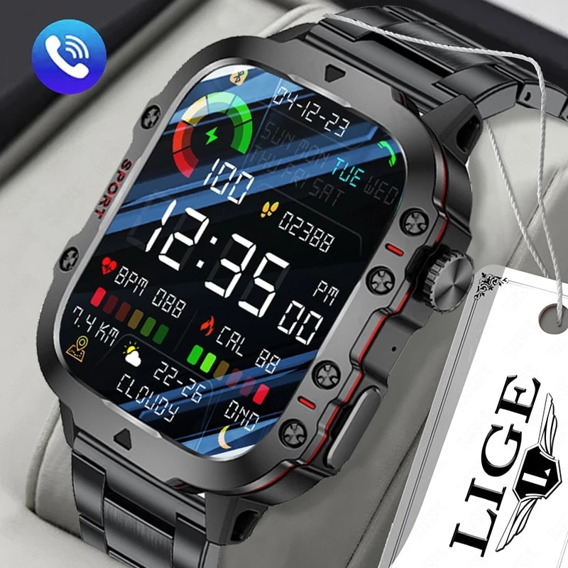 Buy LIGE New Smart Watch 1.96 Inch Screen 420 MAh Bluetooth Call Voice Assistant Watch Sports Fitness Waterproof Smartwatch For Men at best price
