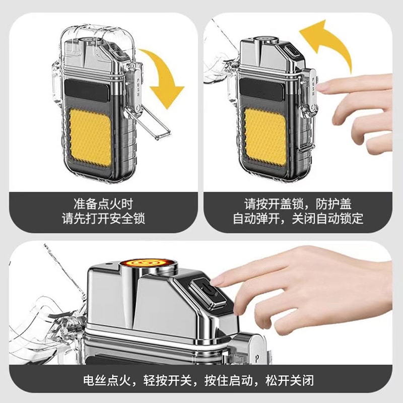 Rechargeable Arc Lighter Lighting Light Outdoor Multi functional Lighter Flashlight Mini Keychain Light