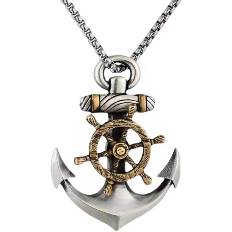 Vintage Pirate Anchor Ship Rudder Pendant Necklace Mens Sailor Punk Hip Hop Trendy Street Party Jewelry