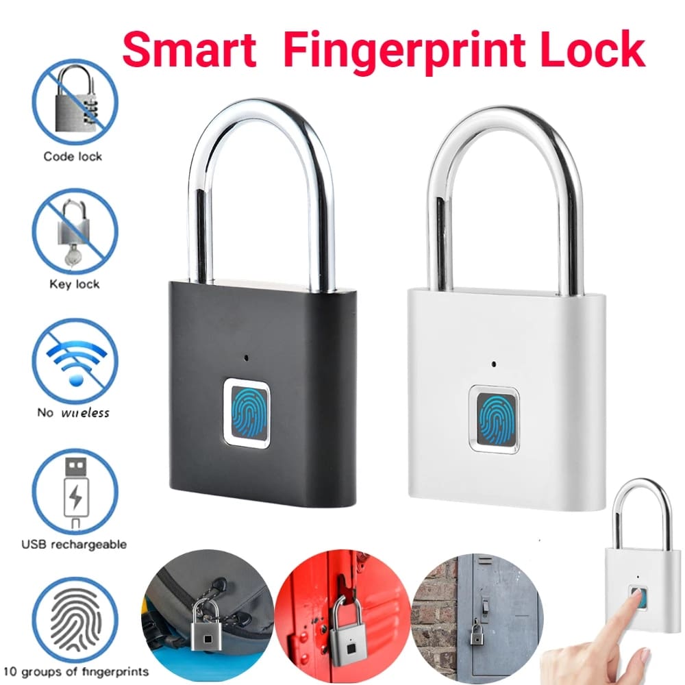 Smart Fingerprint Padlock Waterproof Biometric Fingerprint Keyless Door Lock USB Rechargeable Security Padlock for House Unlock at Best Price in Pakistan